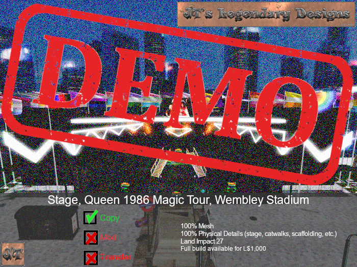 Second Life Marketplace JT s Stage Queen Wembley 1986 DEMO Second life marketplace jt s stage queen wembley 1986 demo